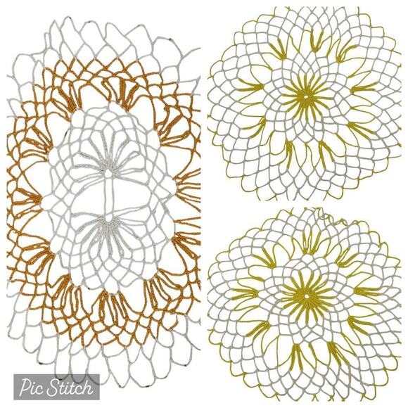Vintage Doilies Crochet Set of 3 Wide Knit Yellow Orange White - Picture 1 of 10